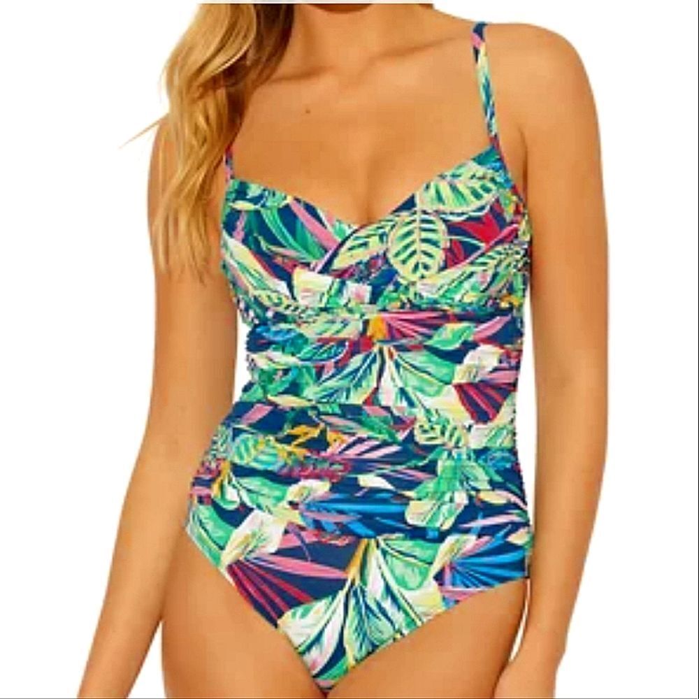 Bleu Rod Beattie It's A Jungle Out There women's floral one piece swimsuit Sz 6